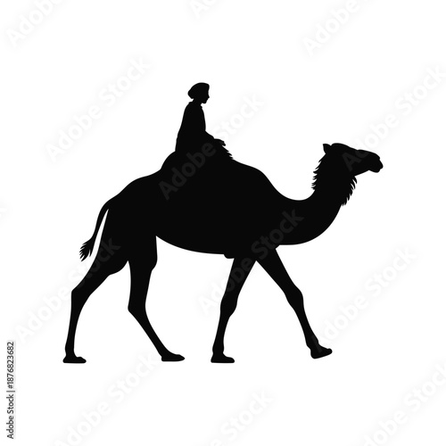 a person riding a camel in the desert landscape