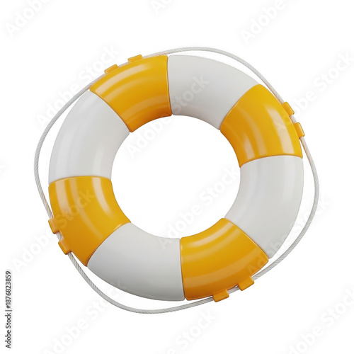 Yellow and white life buoy isolated on transparent background