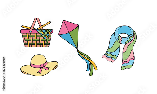 Spring set bundle objects for picnic and outdoor recreation items