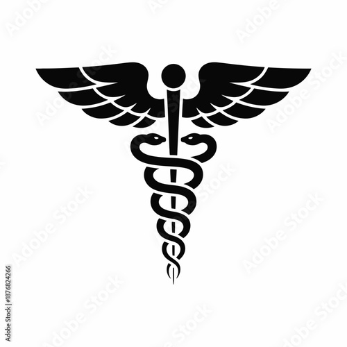 black and white image of a caduceus medical symbol