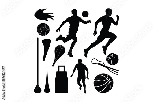 Active Sports Silhouettes Featuring Athletes and Equipment