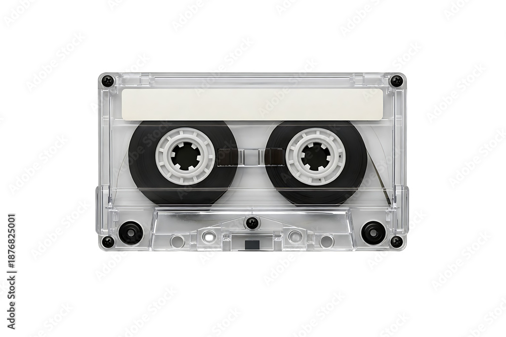 Fototapeta premium A detailed view of a vintage audio cassette tape showcasing its internal mechanisms and design on transparent background high quality professional