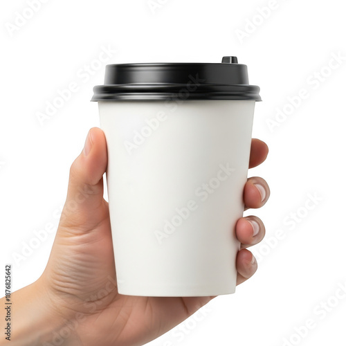 Hand holding coffee cup isolated on transparent background