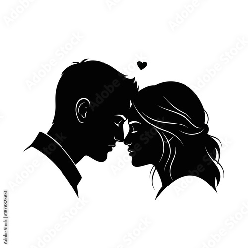 Forehead Touch and Kiss Couple Silhouette Illustration