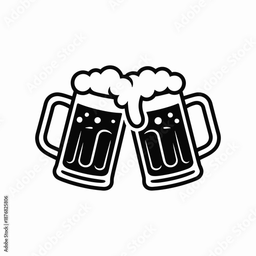 two beer mugs clinking together with frothy foamy top