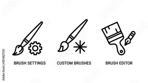 Icons representing Brush Settings, Custom Brushes, and Brush Editor for digital art and illustration tools