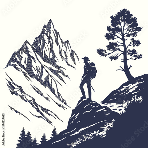Hiker standing on mountain peak