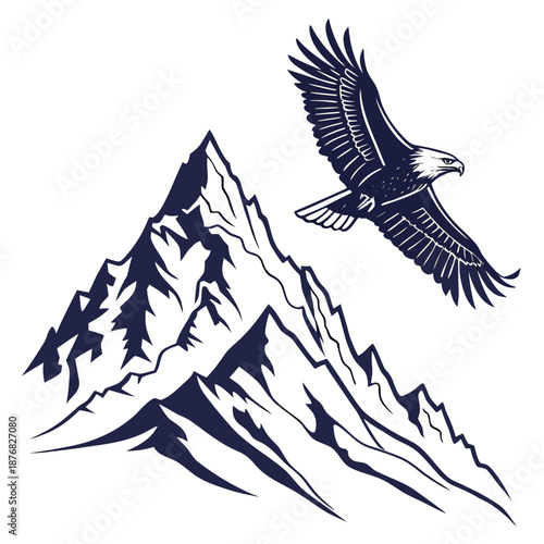 Majestic eagle soaring over snowy peaks
