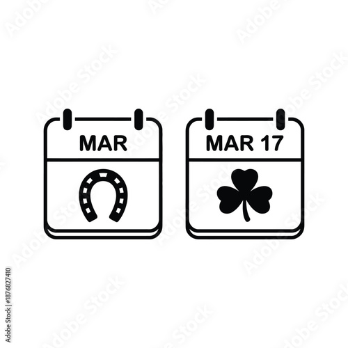st patrick s day march 17th calendar icons with shamrock and horseshoe