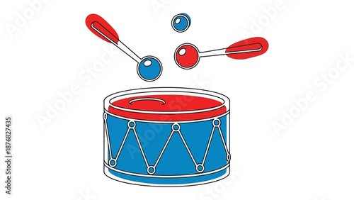 Musical Drum's Lively Beat: This captivating image showcases a meticulously crafted illustration of a classic drum, with its vibrant red and blue color scheme.
