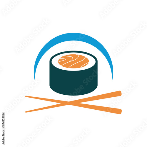 Flat design sushi roll with chopsticks icon