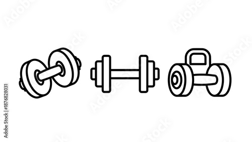 Bodybuilding Equipment Icons Set with Various Dumbbells and Weights for Strength Training