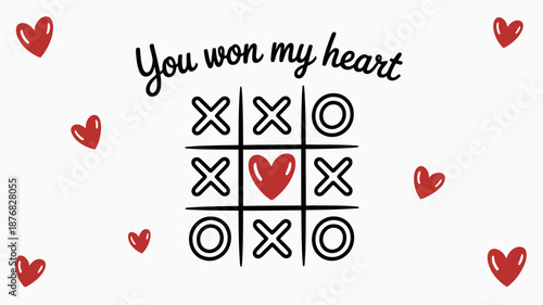 Romantic tic tac toe game with you won my heart text