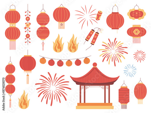 A vibrant collection of traditional chinese new year celebration elements and decorations