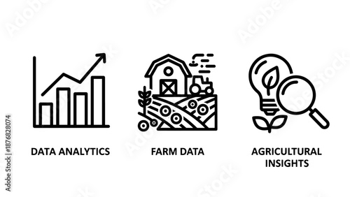 Agricultural Big Data Analytics and Farming Insights Icons for Smart Agronomy Research