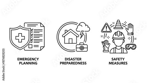 Disaster Preparedness and Emergency Planning Safety Icons for Risk Management and Protection