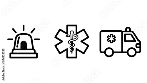 Emergency Service Icons: Siren, Star of Life, and Ambulance