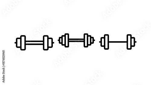 Three different weight dumbbells shown as line icons for fitness and weight training.