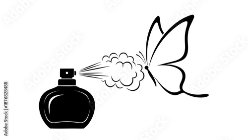 An antique glass bottle of wine and perfume with grapes creates a beautiful Christmas decoration, featuring a black spray for cologne or aroma oil isolated against light