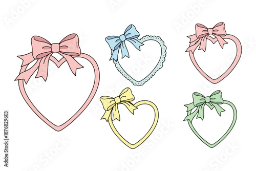Collection of heart-shaped decorations with bow details
