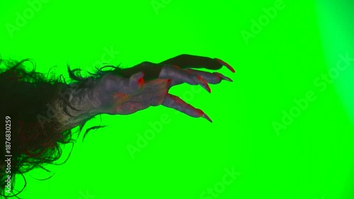 scary hand with claws wolf werewolf monster paw on a green background