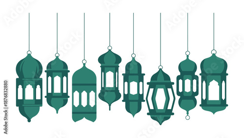 Decorative Lanterns: A series of ornately designed lanterns, their elegant forms casting a soft, inviting glow against a backdrop of deep darkness.