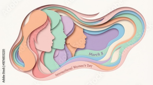 Three abstract profiles of women in pastel colors with flowing hair and soft curves representing diversity and femininity