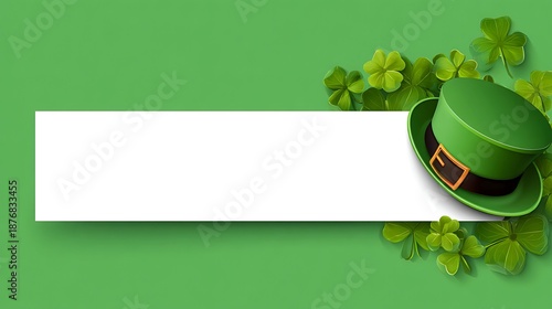 A festive green background with a leprechaun s hat and shamrock border