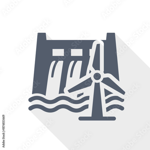 Hydroelectric dam and wind turbine icon representing mixed renewable energy sources.