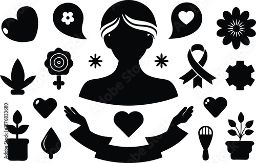 Silhouette with symbols of hope and support isolated on transparent background, Vector, illustration