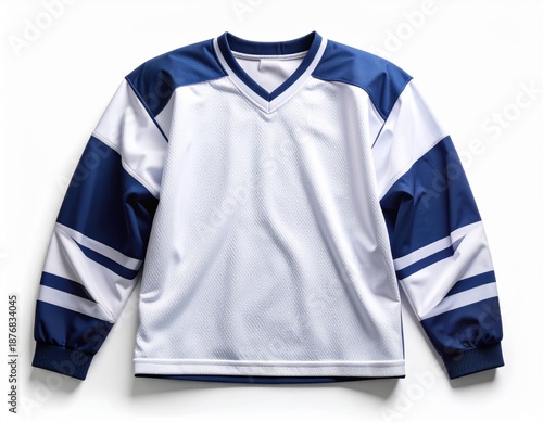 Blue and White Hockey Jersey Isolated on White Background