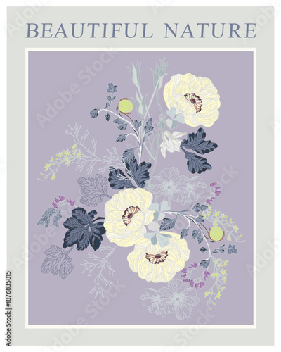 Poster with wildflowers in vintage style