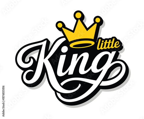 Stylized typographic design featuring the words little king with a golden crown