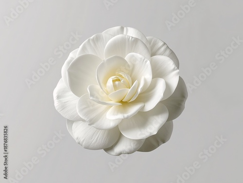 A beautiful closeup of a white rose blossom and bridal bouquet petals captures the romantic nature of floral beauty and love in a pure white background decoration
