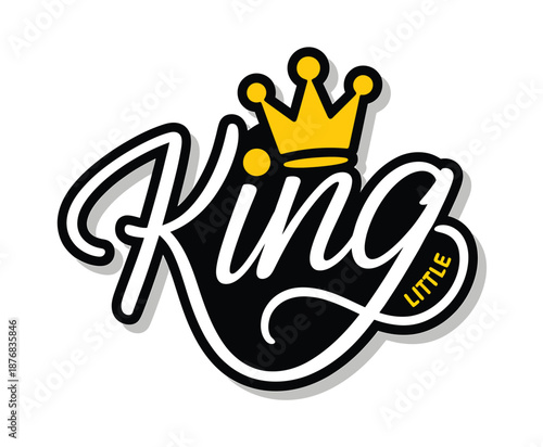 Stylized black and yellow king typography with a small crown illustration