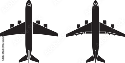 Two silhouette airplanes from above flying plane