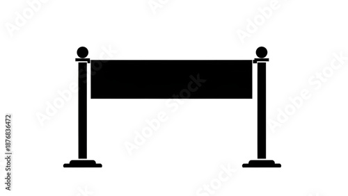 Sleek, straight black banner stretches firmly between two classic stanchions with spherical tops.