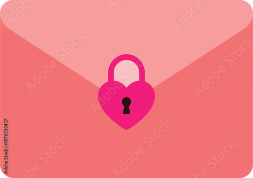 Love Letter Envelope with Heart Lock Romantic Message Flat Vector