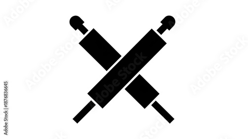 Two classic baking rolling pins are crossed in simple monochrome illustration.