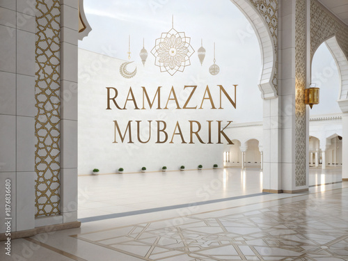 entrance to the mosque Ramadan Mubarak greeting card