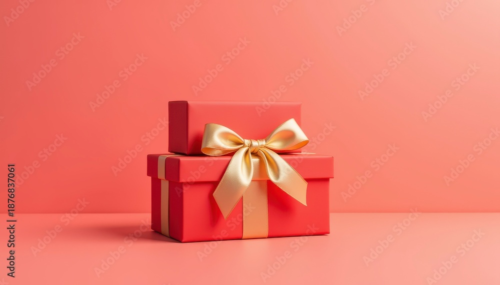Fototapeta premium Elegant Pastel Red Gift Box with Bow for Celebrating Lunar New Year