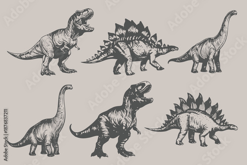 Vintage Dinosaur set collection vector illustration. Dino collection, isolated on white background. print design elements. Eps 10