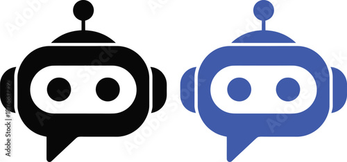 Modern Chatbot Assistant Icons in Black and Blue Color Representing Artificial Intelligence and Online Communication Technology