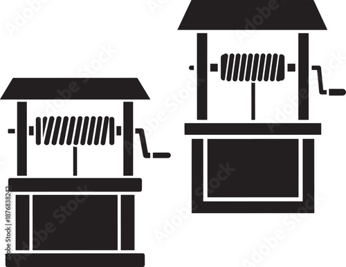 Two old water wells silhouette illustration design