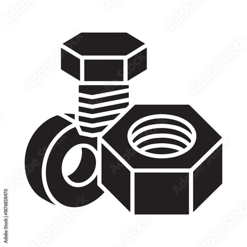 Black and white illustration of a bolt nut and washer assembly