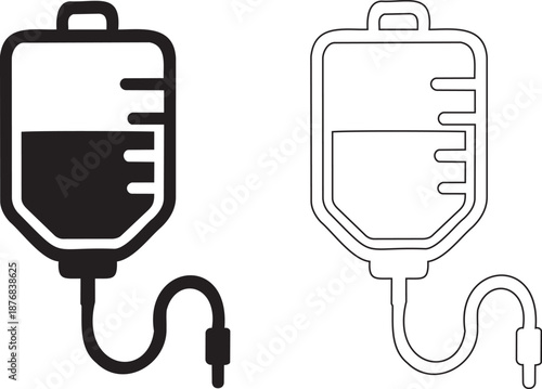 IV Drip Infusion Bag Solid & Outline Medical Icon