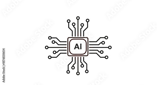 Central artificial intelligence processing unit symbol illustration representing core machine learning technology and complex computational power integrated into electronic circuitry design concepts.