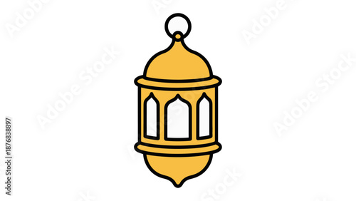 Golden Lantern Icon: A simple yet elegant illustration of a golden lantern, often associated with cultural traditions and symbolic of light and guidance. 
