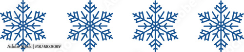 Professional dark blue snowflake icon set featuring four identical geometric crystalline design elements for winter holiday seasonal projects.