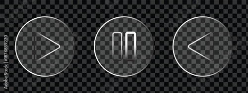 Play button glass icon vector. glass video buttons transparent background symbol. vector illustration. buttons in the liquid glass style. music play button glass. web user interface element for ui ux.